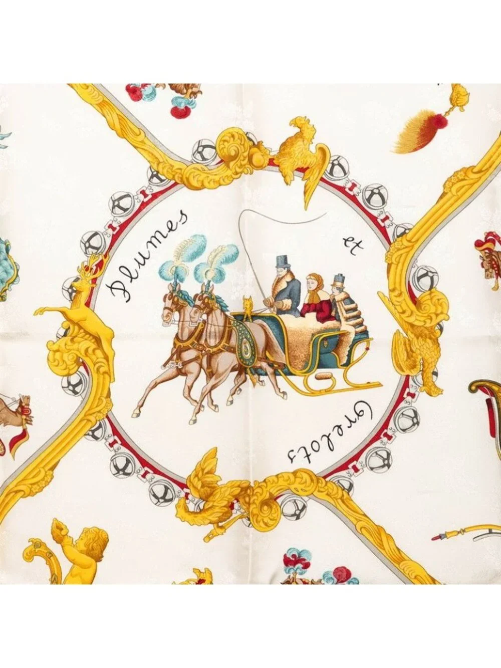Hermes Carre 90 Plumes Et Grelots Feathers And Bells Scarf Navy White Silk